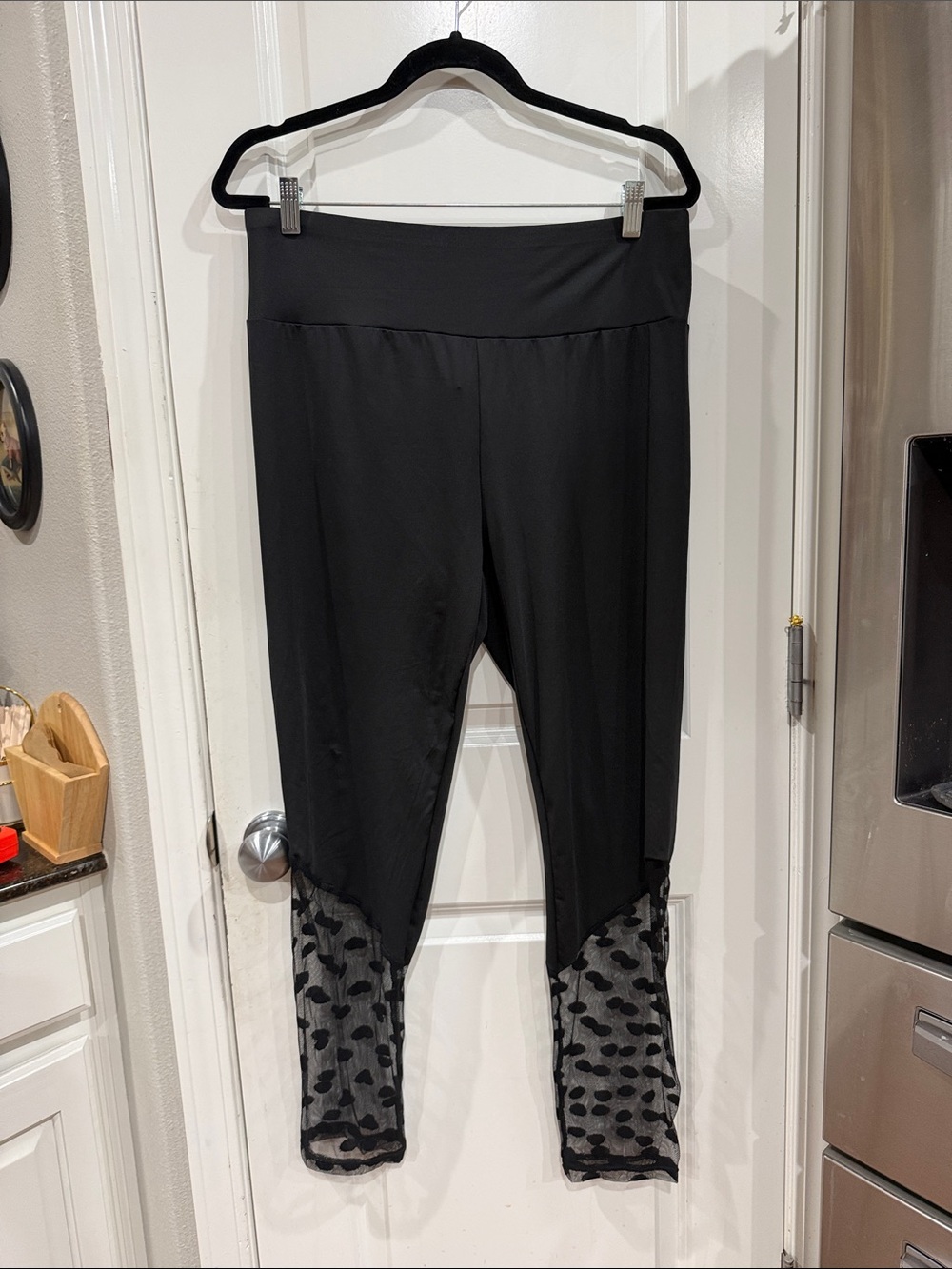 Black Mesh-Polka Leggings with Wide Waistband NWOT
